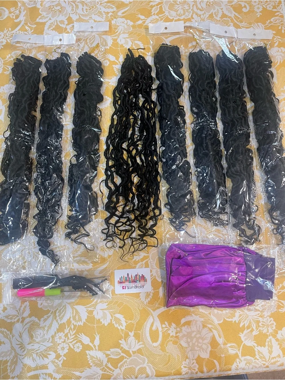 Sambraid Boho Goddess Locs with Human Hair Curls – 8 Packs Black color